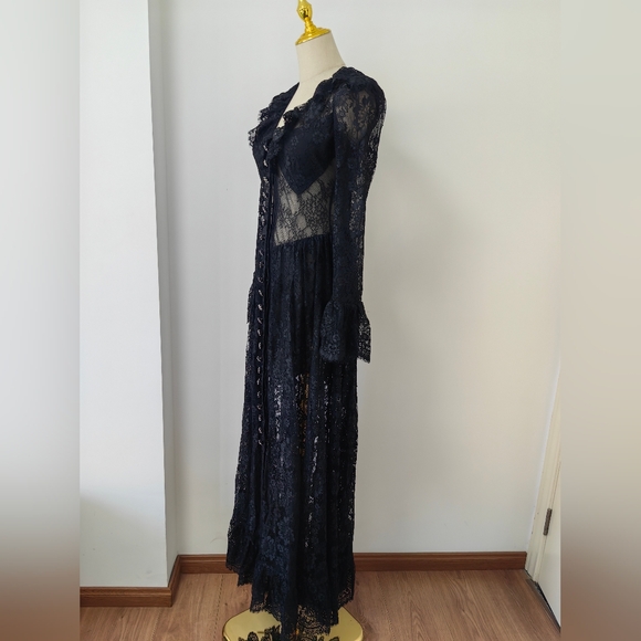 Self-Portrait Black Lace Ruffle Maxi Dress - Picture 7 of 13